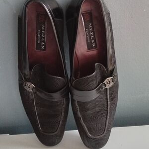 Mezlan Platinum Mens Black Textured Leather Loafers Made in Spain 47777